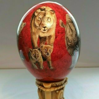 Hand Decoupage Sherry Rowe Red Ostrich Egg South African Wildlife Top 5