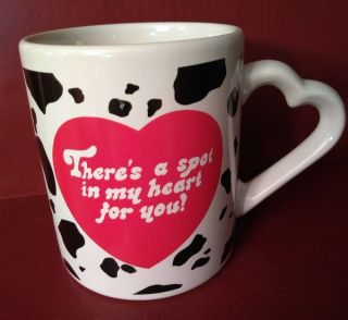 Vintage Ftd Spot In My Heart Ceramic Coffee Cup Mug,  Cow Spots,  Heart Handle