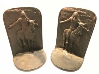 “appeal To The Great Spirit” Native American Indian Bronze Bookends 1920s