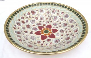 Vintage 10 " Mcm Mosaic Tile Inlay Maroon Heart Center Fruit Bowl Dish Gold Back