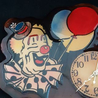 Clown Clock Balloons Gold Hands Wood Lacquered Plaque 10 