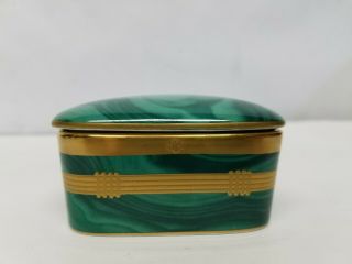 CHRISTIAN DIOR Vintage Gaudron Malachite Fine China 24kt Gold Trinket Box 7
