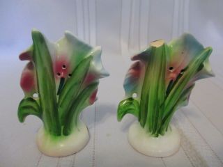 Anthropomorphic PY Napco Pink Lily Flower Girl Salt & Pepper Shakers Has Chips 3