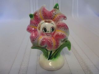 Anthropomorphic PY Napco Pink Lily Flower Girl Salt & Pepper Shakers Has Chips 5