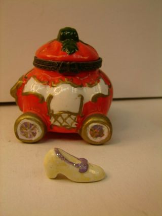 Cinderella Pumpkin Carriage Porcelain Trinket Box 2 1/4 " Tall (t013)