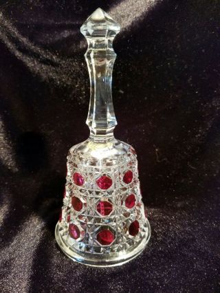 Faceted Crystal Bell; 5 - 1/2 " Tall; Red Octogon Pattern