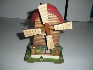 Wooden Windmill Music Box 7 " Tall Plays Love Story Made In Japan