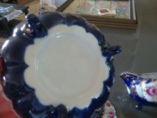 Vintage LIMOGES FRANCE Hand Painted Colbalt Blue & ROSES Footed Sugar & Creamer 5