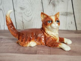 Goebel West Germany Orange Blue Eyed Laying Cat Large Figurine