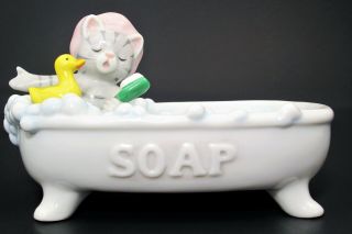 Vintage Schmid KITTY CUCUMBER 1989 Soap Dish Singing Bathtub Rubber Duck Bubbles 3