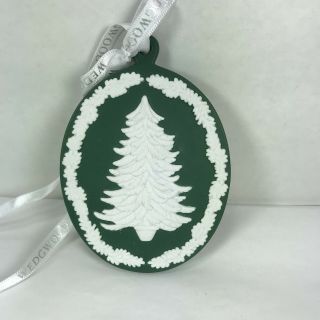 Wedgewood Jasperware Dark Green Christmas Tree Oval Holiday Ornament