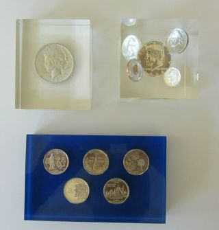1924 Peace Silver Dollar Paperweight & 1964 Silver Set Paperweight & More
