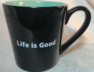 Life Is Good Mug Simplify Oversized Black With Sea Foam Green Inside