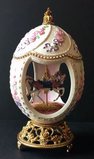 Franklin House Of Faberge Egg Musical Carousel Horse 24k Accents & Crystals