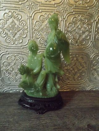 Oriental Asian Man And Woman Jade Colored On Base Made Exclusively For Italy