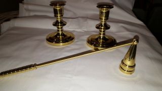 Collectible Baldwin Brass Candle Holders Set Of 2 And Flame Snuffer