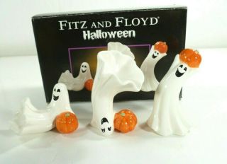 2004 Fitz And Floyd Ghost Tumblers With Pumpkins Box Halloween
