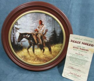 Mystic Warrior Hamilton Collector Plate “Peace Maker” By Chuck Ren In Wood Frame 2