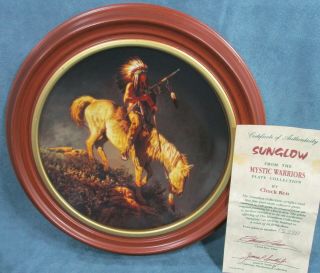 Mystic Warriors Hamilton Collector Plate “Sun Glow” By Chuck Ren In Wood Frame 2
