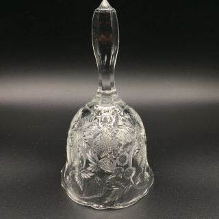 Vtg Clear Crystal Glass Hand Service Dinner Bell Etched Strawberry Fruit 6 3/8 "