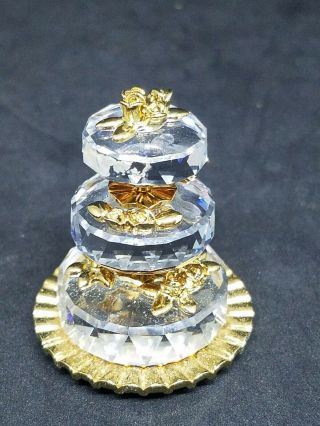 Swarovski Memories 3 Tier Wedding Cake Cut Crystal Gold Plated Figurine
