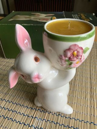 Vintage Avon Easter Sunny Bunny Ceramic Rabbit Candle Holder Candlette - 1981