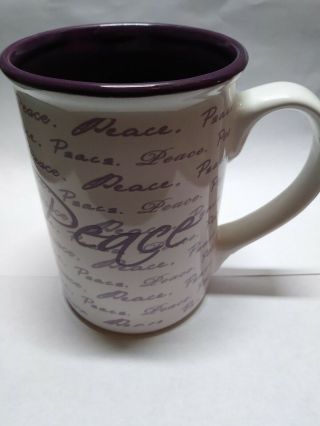 Inspirational Gibson Coffee Mug Tall 14 Oz Cup Peace Purple Letters & Inside Euc
