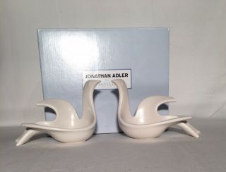 Partylite Jonathan Adler Peace Dove Pair White Ceramic Tealight Candle Holders