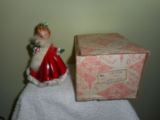Vintage Josef Originals Girl With Gift Box Christmas Figurine Ja123a