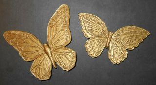 Vintage Burwood Gold Gilt Butterfly Hanging Wall Art Plaques Set - Butterflies