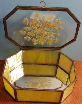 Hand Crafted Stained Glass & Pressed Flower Trinket Box