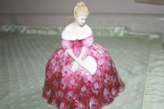 Royal Doulton China Figurine " Victoria " Lady In Pink Floral Dress,  Fan - 1972