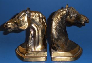 Vintage Metal Horse Head Brass Tone Bookends