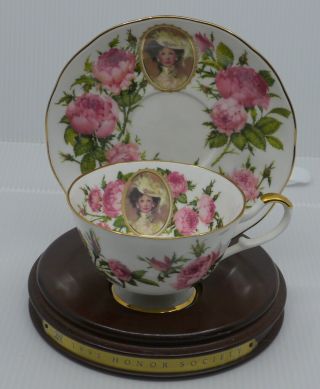 1991 Fine China Tea Cup & Saucer,  Avon Honor Society,  Mrs.  Albee,  Pink Roses
