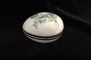 Vintage Limoges Porcelain Egg Trinket Box Blue Floral On White Gold Trim France