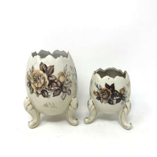Vintage Napcoware Ceramic 3 - Footed Egg Vase Vases Set Of 2 Brown Gold Planters