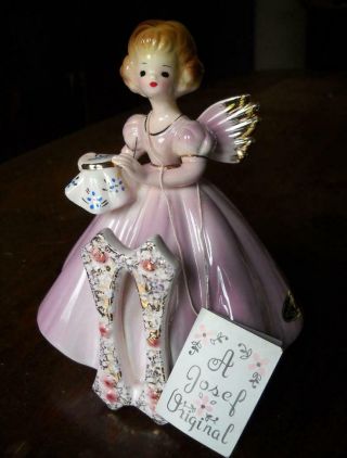 Vtg Josef Originals Birthday Girl Angel Figurine Age 11 Purple Dress Black Eyes