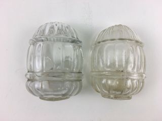 Vintage Clear Glass Bird Cage Feeders Seed Water Cup Rib Band Pattern 2