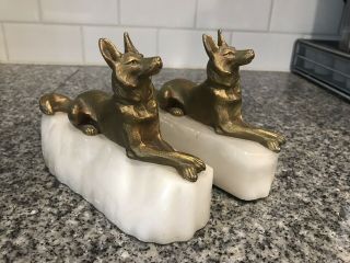 Set Of German Shepard Art Deco 20’a 30’s Bookends Pair Marble Dog