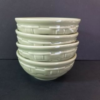 Set Of 4 Longaberger Pottery Sage Green Cereal Bowls Woven Tradition 5 3/4 Inch