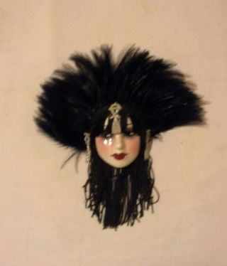 Unique Creations Ceramic Lady Face Wall Mask Black Feathers
