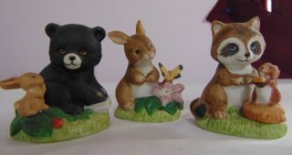 Vintage Homco 1418 Bear - Bunny - Raccoon - Woodland Friends W/gold Stickers