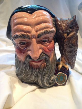 1959 Royal Doulton " Merlin W/ Owl " Large 7 " Toby Character Mug Jug D6529 Vintage