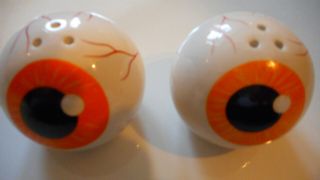 Creepy Salt And Pepper Shakers Blood Shot Eyeballs Ceramic Brown Eyes