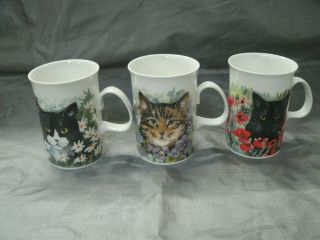 Dunoon Peeping Toms Set Of 3 - 4 " Mugs Cat Fine Bone China Lesley Holmes England