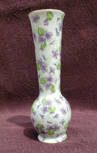 Lefton China Violet Chintz Bud Vase 679 Vintage Porcelain With Gold Trim