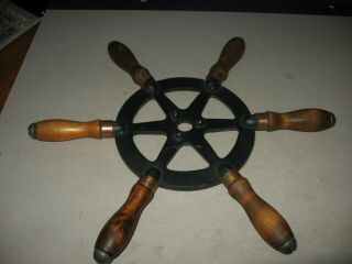 Vintage Nautical Maritime Steel Or Cast Iron & Wood Ship Boat Steering Wheel