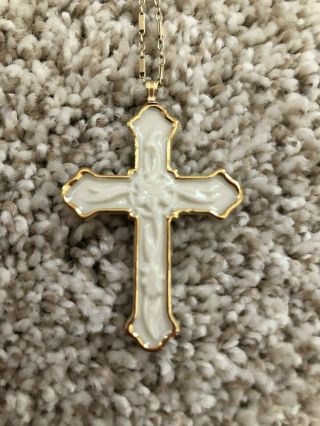Lenox Porcelain And Gold Cross Pendant Necklace With Gold Chain