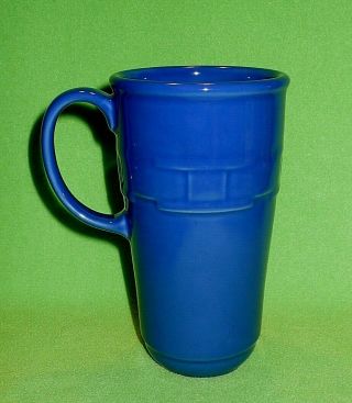 Longaberger Pottery Woven Traditions Medium Blue Tall Mug.  6 3/8 " High.