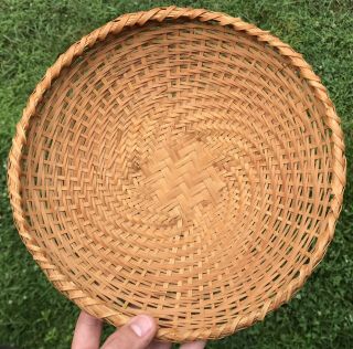 10½” Vintage Native American Hand Woven Splint Round Basket Bowl Tray